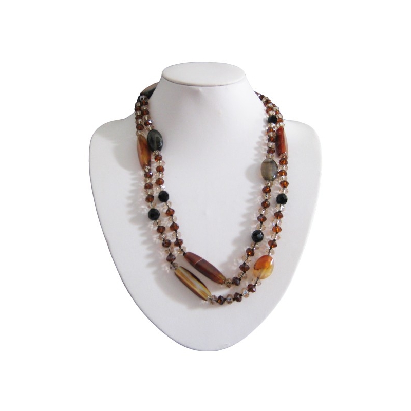 Long Rope Agate & Crystal Necklace