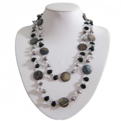 Grey Mother of Pearl & Crystal Necklace