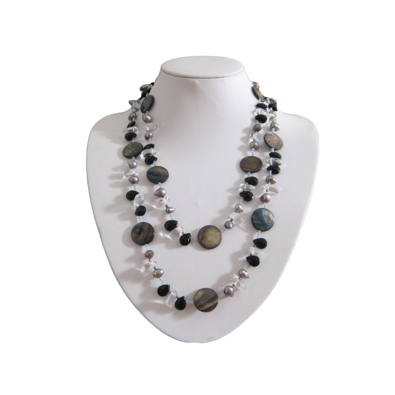 Grey Mother of Pearl & Crystal Necklace