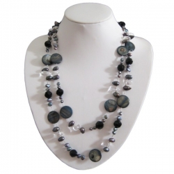 Grey Mother of Pearl & Crystal Necklace