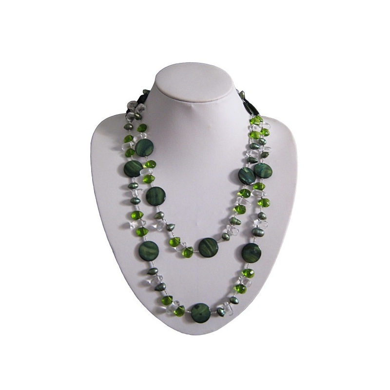 Green Mother of Pearl & Crystal Necklace