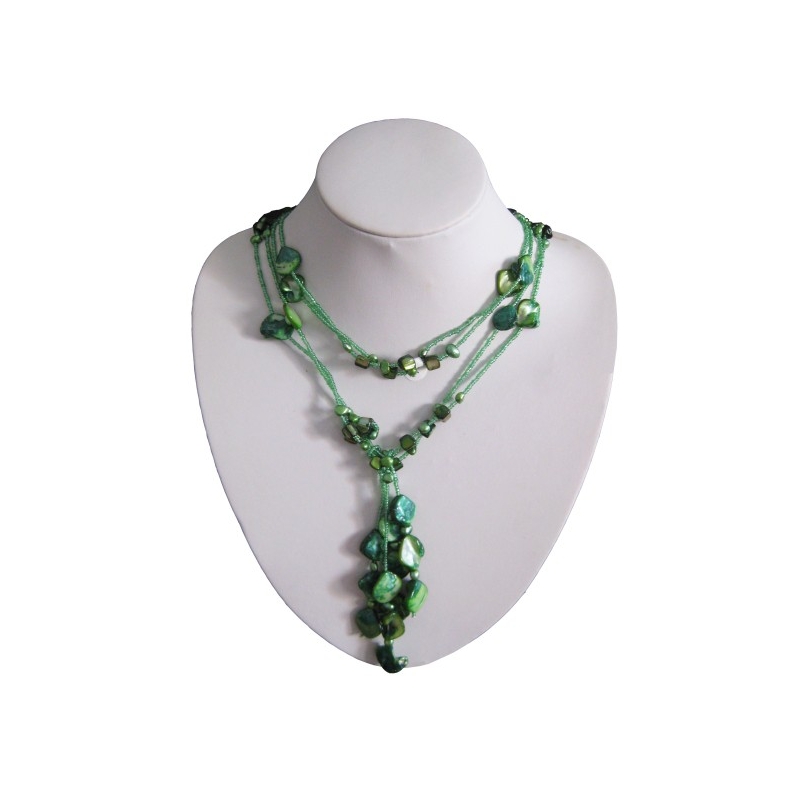 Green Crystal, Pearls & Mother Of Pearls Necklace