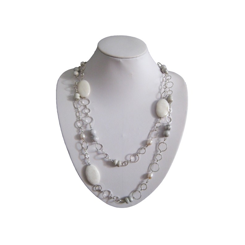 Pearl & Gemstone Necklace with Metal Loop