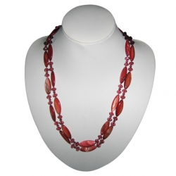 Red Mother of Pearl & Crystal Necklace