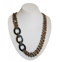 Gold Pearl & White Crystal Necklace