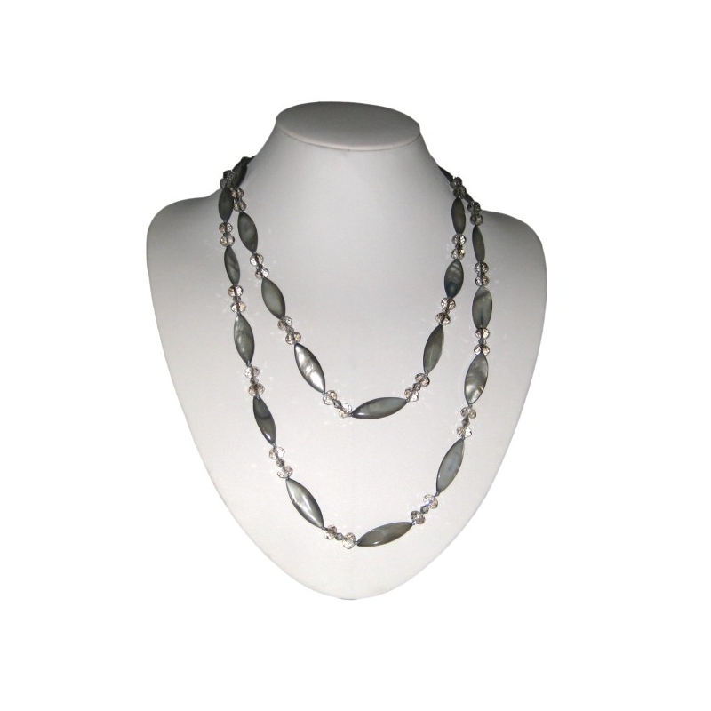 Grey Mother of Pearl & Crystal Necklace